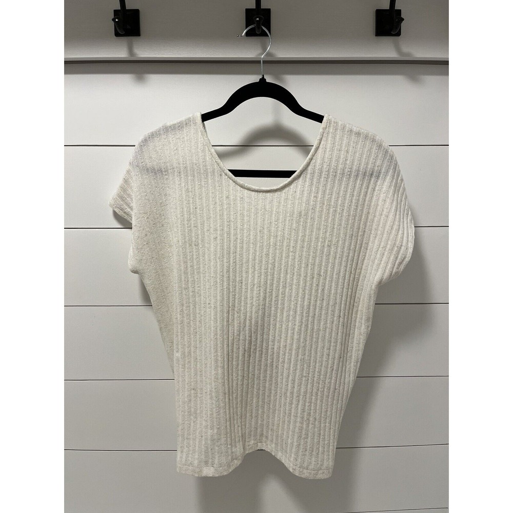 Lazy Sundays Ribbed Knit Top Cream Tie Back Linen Blend Size Medium RC27294